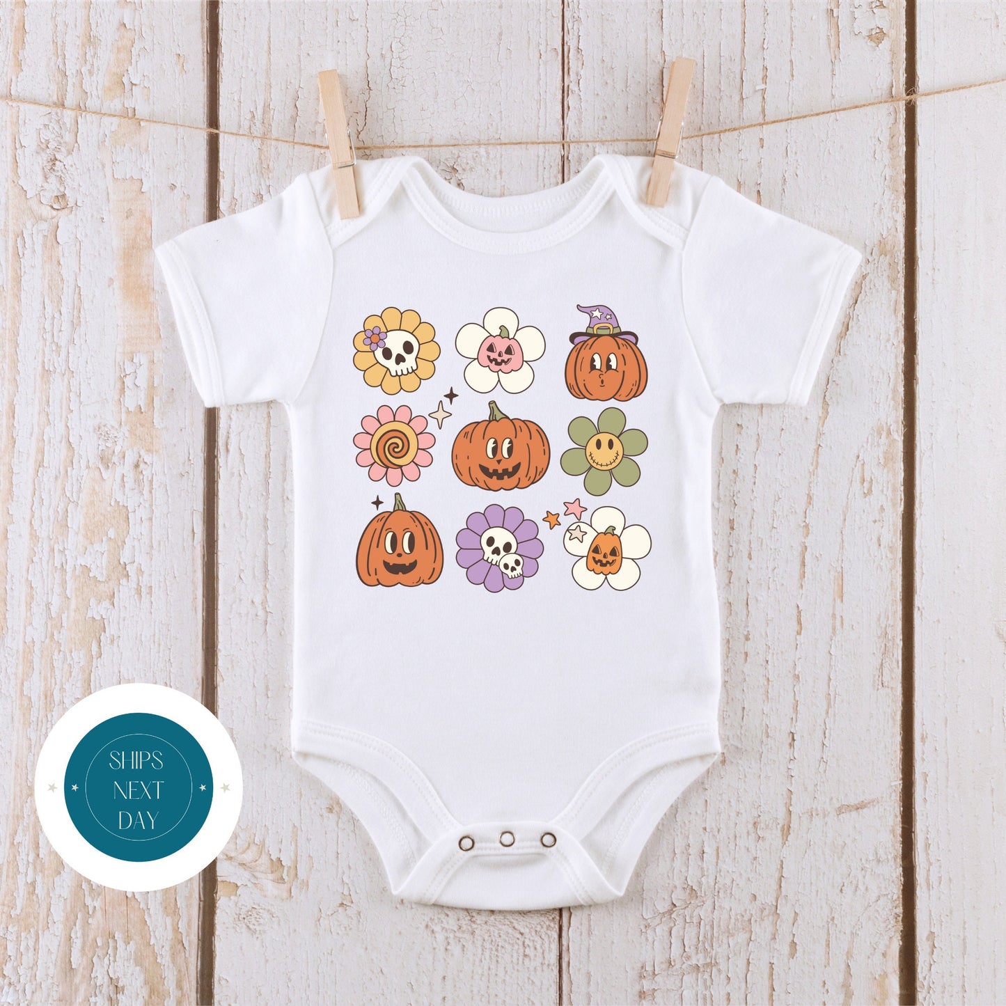 Happy Halloween Grid Onesie® | Custom Kids Tshirt | Cute Baby Halloween Onesie® | Pumpkin