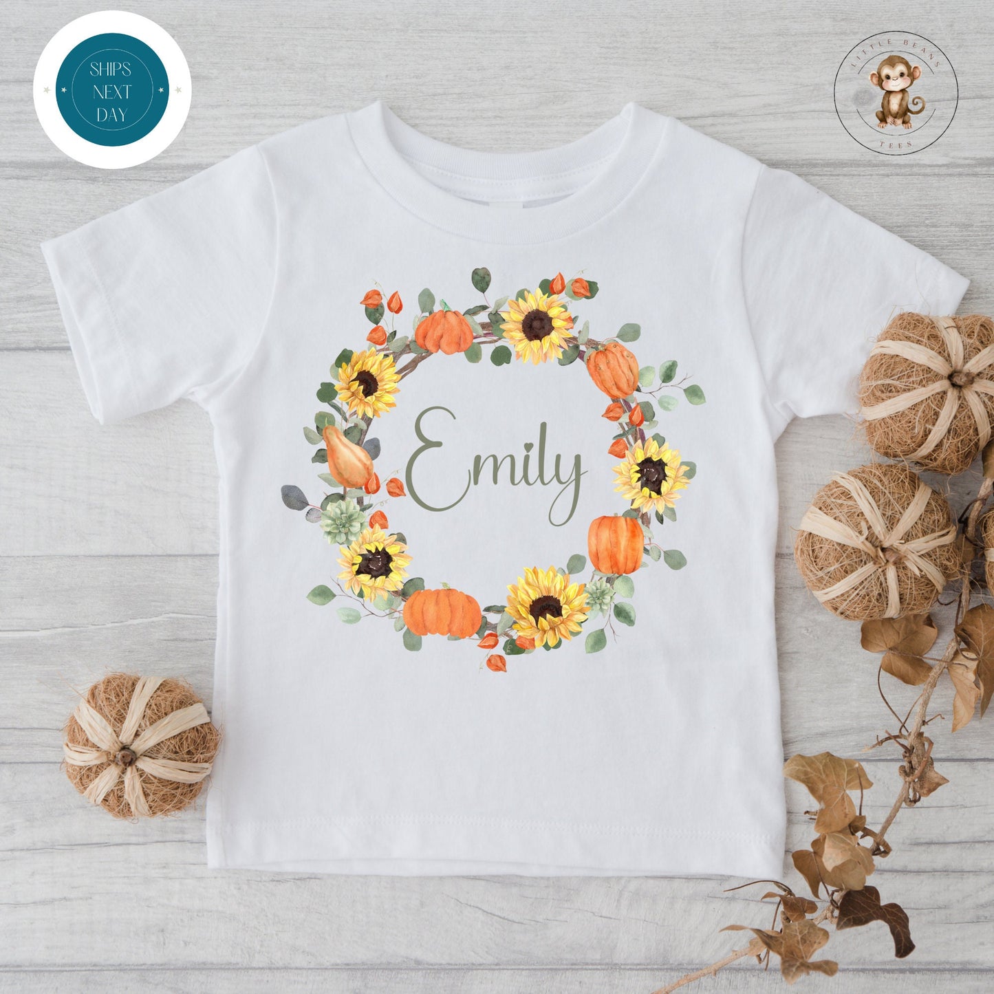 Pumpkin Wreath Personalized Name Onesie® | Pretty Fall Onesie® | Cute Baby Shower Gift