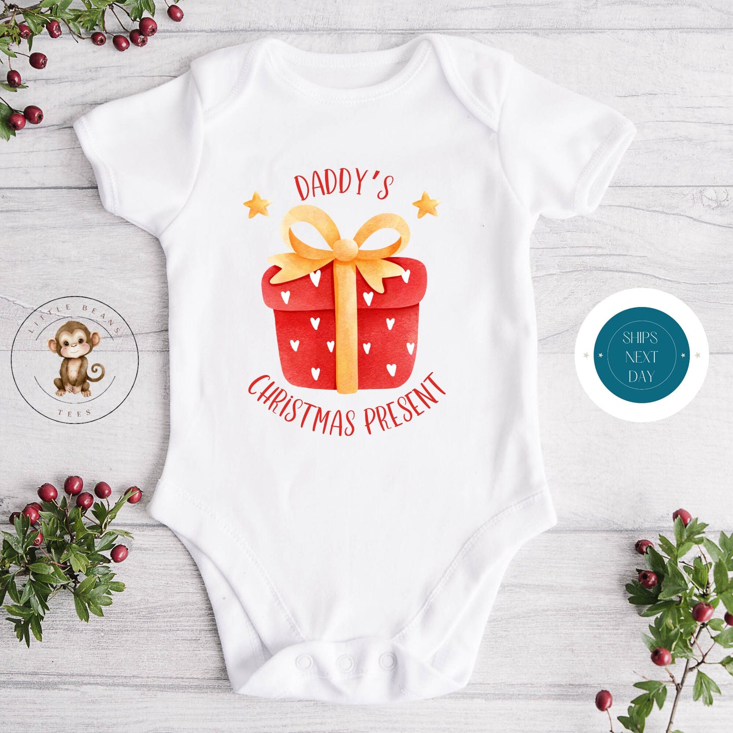 Daddys Christmas Present Holiday Onesie® | Custom Kids Tshirt | Cute Christmas Onesie® | Holiday Baby Gift | Christmas Onesie®