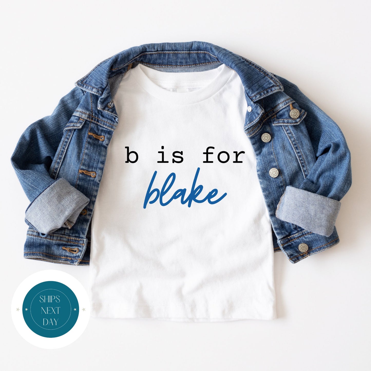 Initial Name Custom Kids Tshirt | Personaized Blue Lettering BoysTshirt | Boys Name Kids Tshirt