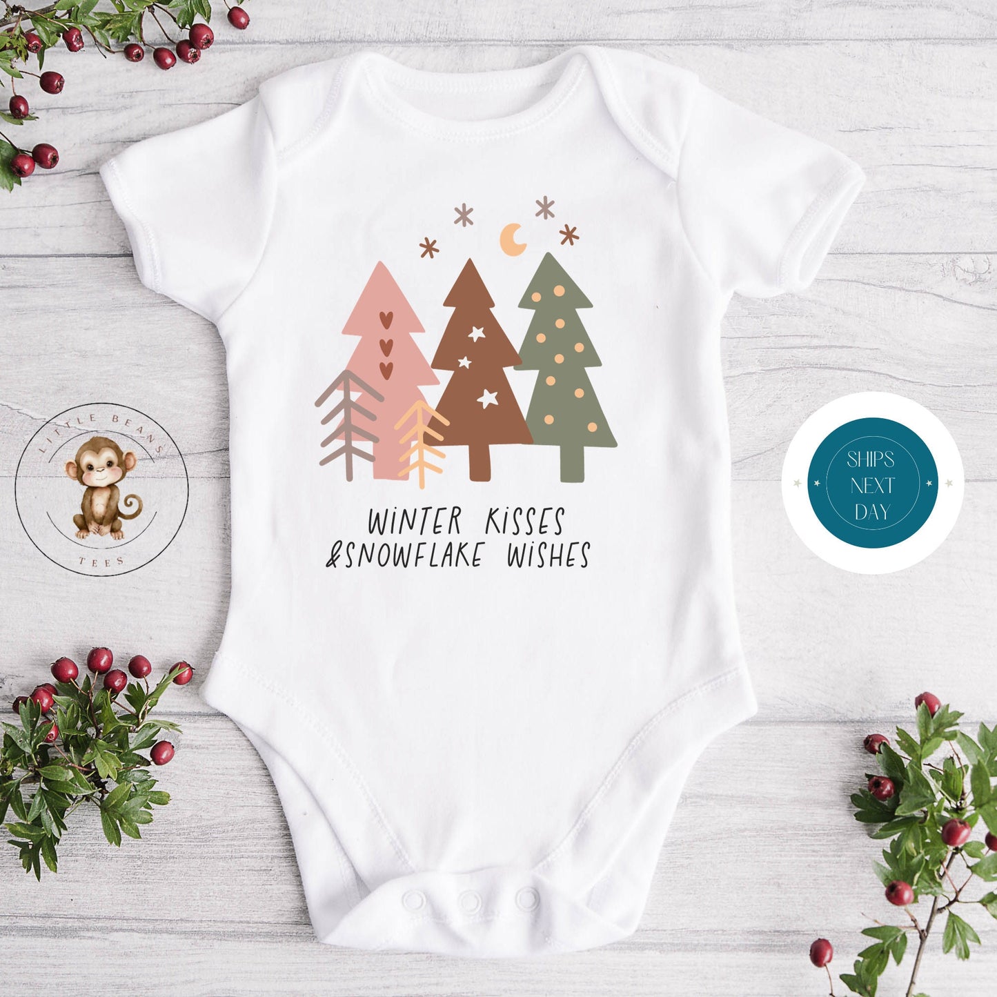 Winter Kisses Holiday Kids Tshirt | Custom Kids Tshirt | Christmas Tee | Cute Holiday Kids Tshirt