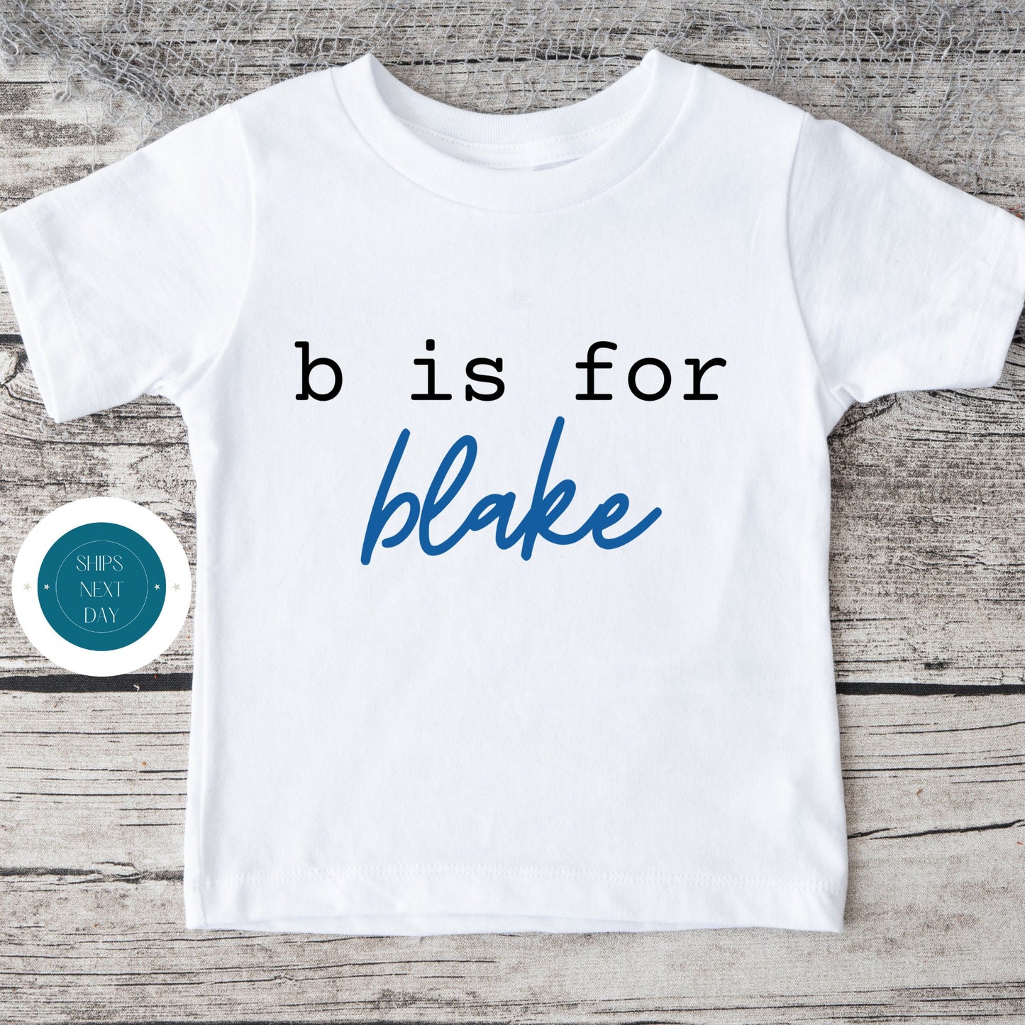 Initial Name Custom Kids Tshirt | Personaized Blue Lettering BoysTshirt | Boys Name Kids Tshirt