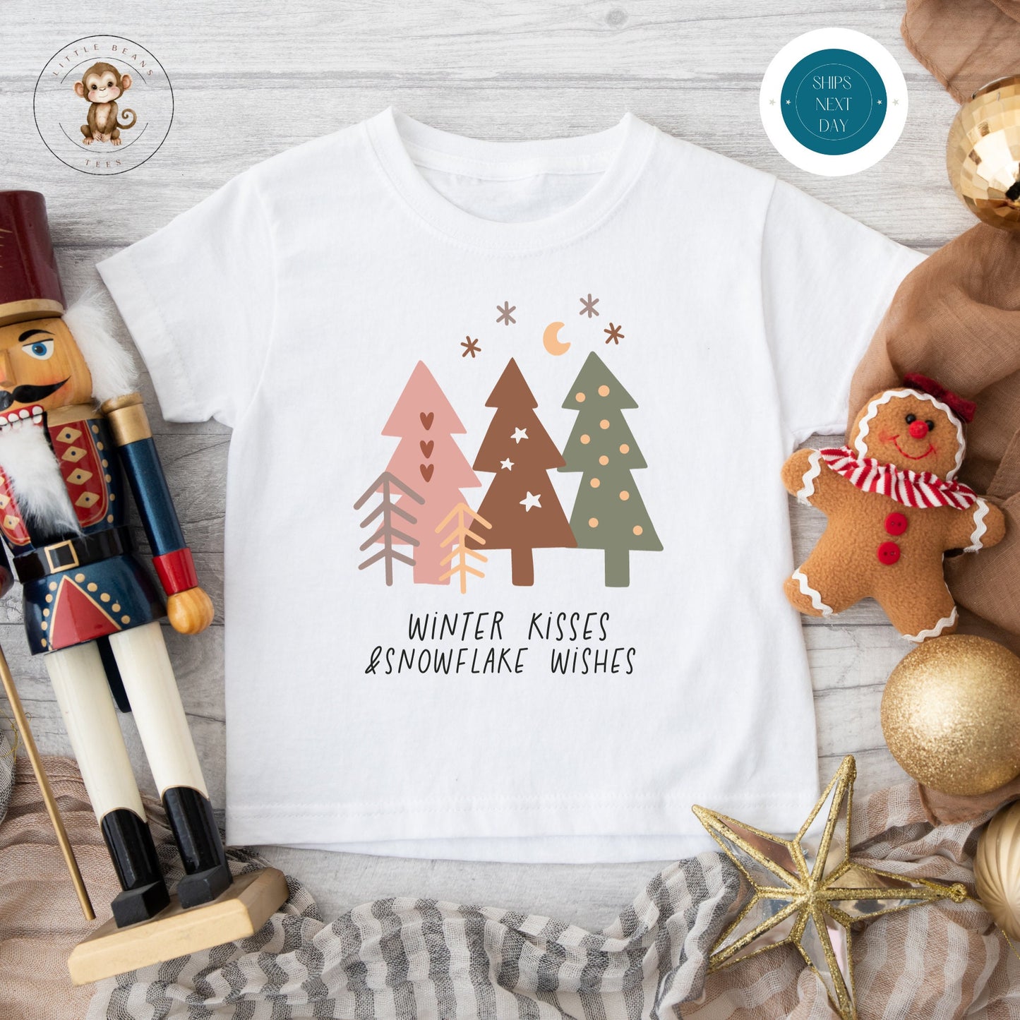 Winter Kisses Holiday Kids Tshirt | Custom Kids Tshirt | Christmas Tee | Cute Holiday Kids Tshirt