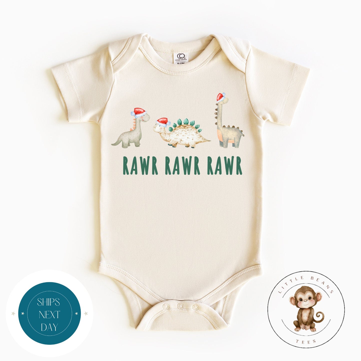 3 Dinos Rawr Natural Baby Onesie® | Dinosaur Kids Tshirt | Cute Christmas Onesie® | Holiday Baby Gift