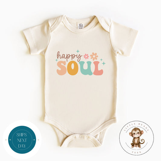 Happy Soul Natural Baby Onesie® | Retro Kids Tshirt | Cute Baby Shower Gift | New Parent Gift