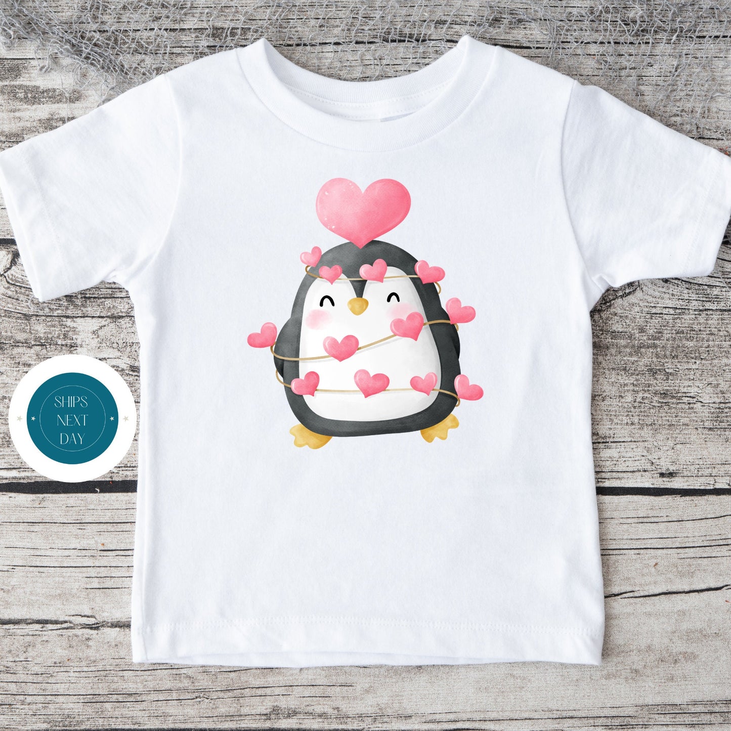 Penguin Heart Baby Onesie® | Valentine Kids Tshirt | Custom Baby Bodysuit | Valentines Day Tee