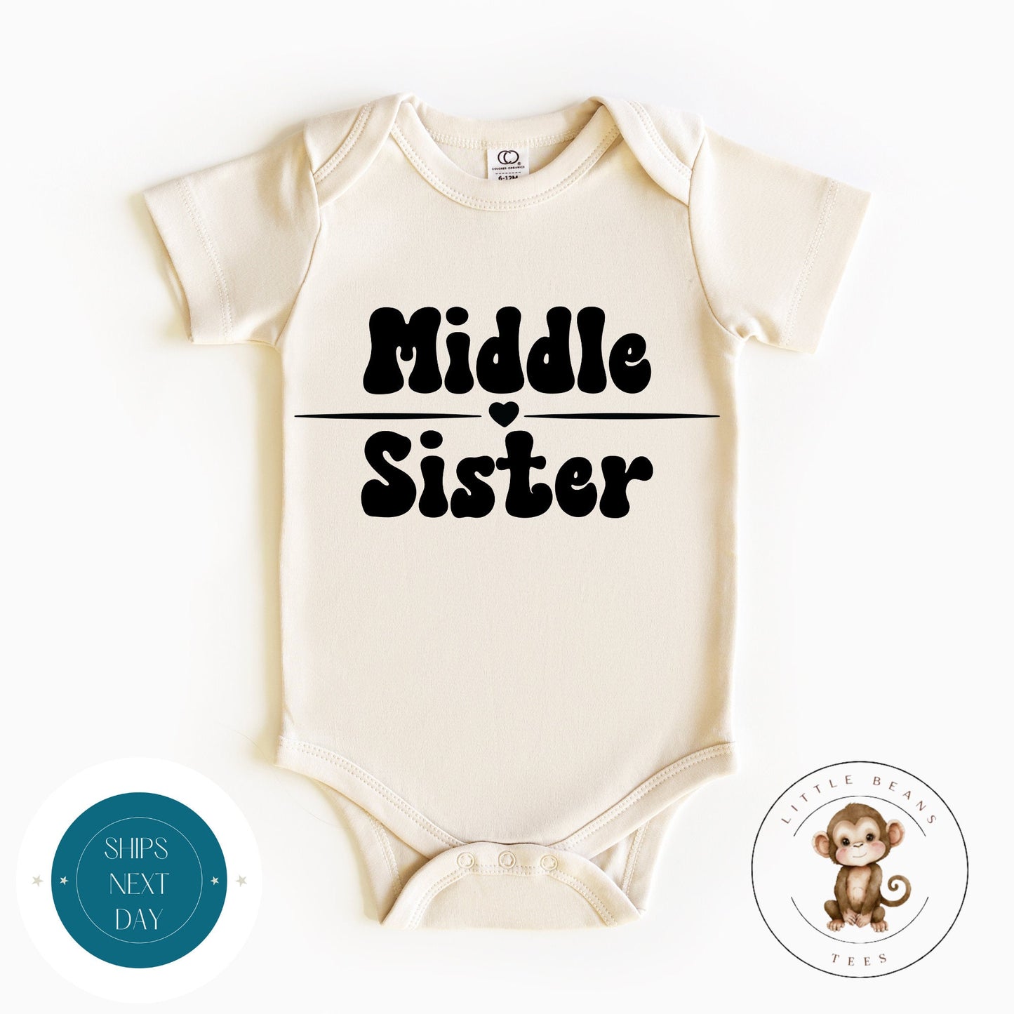 Middle Sister Heart Baby Onesie® | Middle Sister Tshirt | Custom Sister Tee