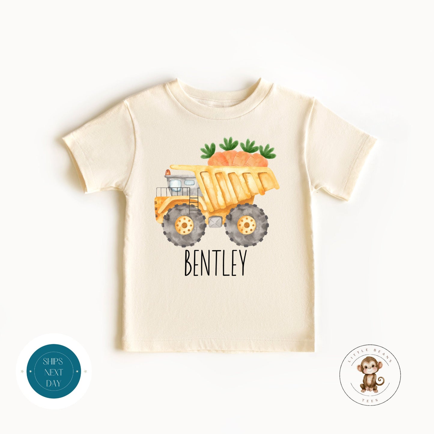 Easter Personalized Name Construction Truck Baby Onesie® | Cute Easter Kids Tshirt | Easter Custom Onesie®