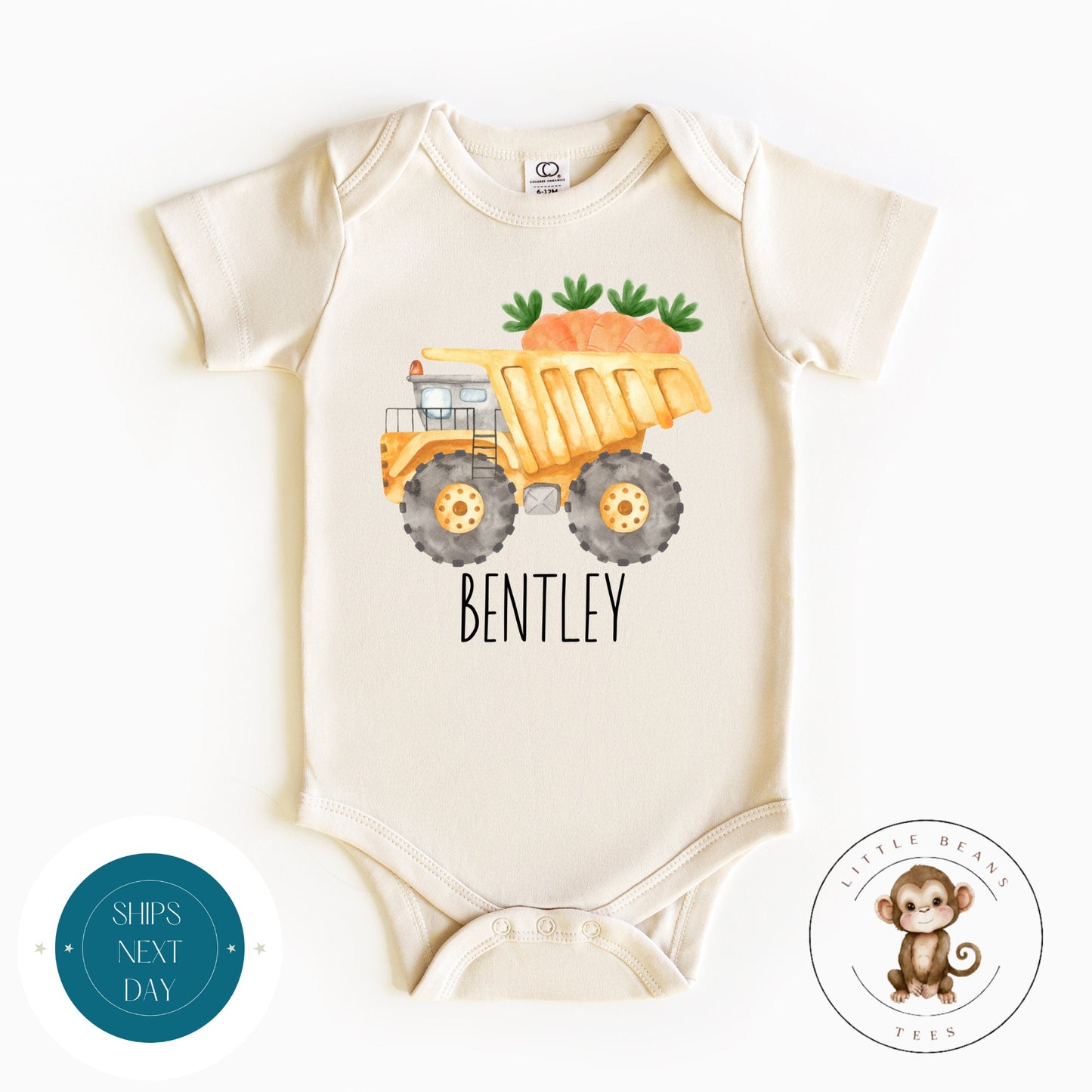 Easter Personalized Name Construction Truck Baby Onesie® | Cute Easter Kids Tshirt | Easter Custom Onesie®