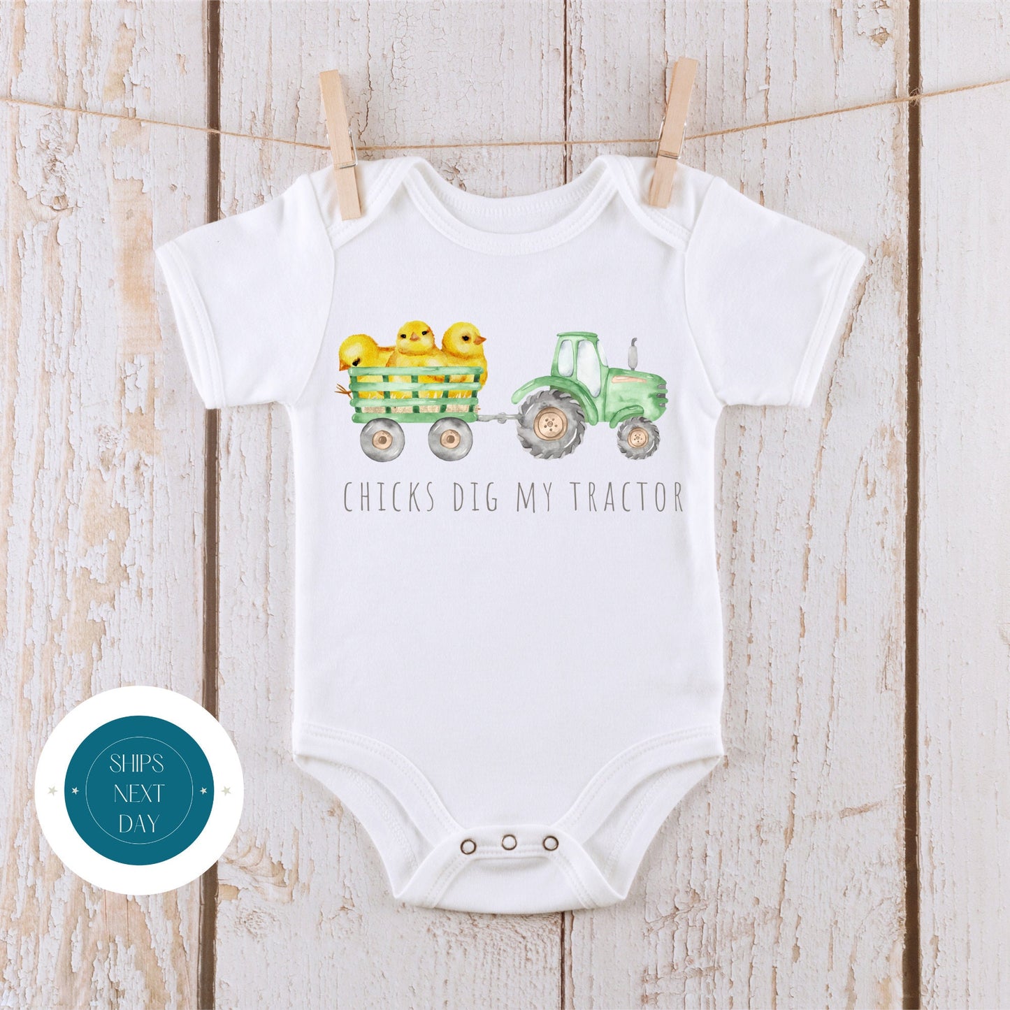 Easter Chicks Dig My Tractor Baby Onesie® | Cute Easter Kids Tshirt | Easter Bunny Gift Onesie®