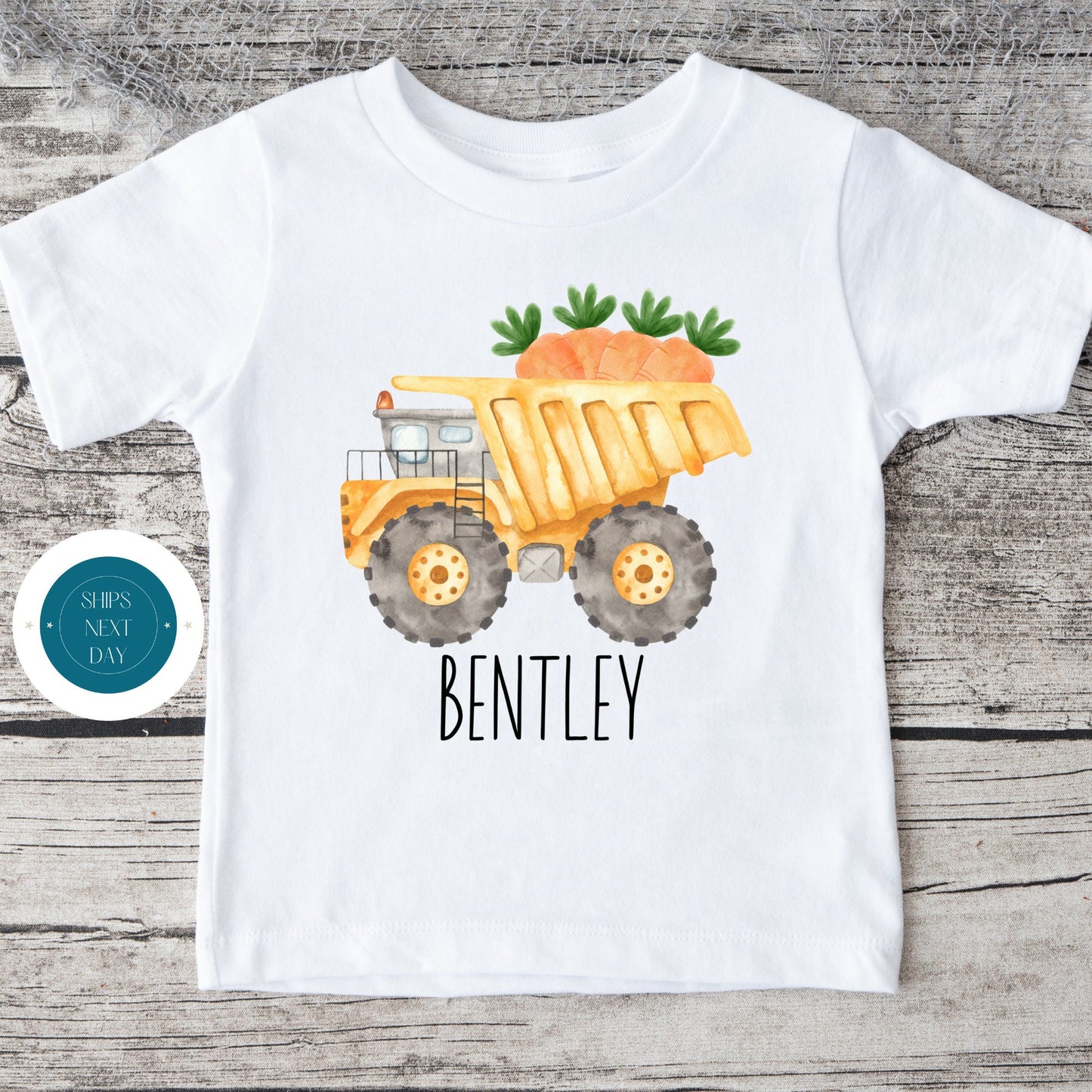 Easter Personalized Name Construction Truck Baby Onesie® | Cute Easter Kids Tshirt | Easter Custom Onesie®